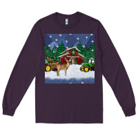Plum christmas town and farm tractor seamless pattern Long Sleeve Tee - BundleAndBundleShop