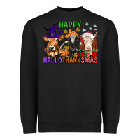 Black happy hallothanksmas with cow Heavyweight Sweatshirt - texasbilliewilder