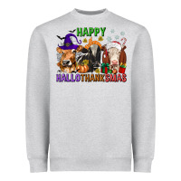 Heather Grey happy hallothanksmas with cow Heavyweight Sweatshirt - texasbilliewilder