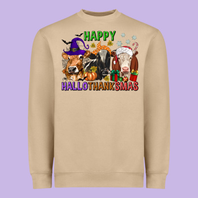 Happy Hallothanksmas With Cow Heavyweight Sweatshirt Designed By Texasbilliewilder