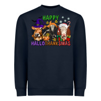 Navy happy hallothanksmas with cow Heavyweight Sweatshirt - texasbilliewilder
