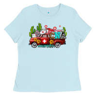 Baby Blue cna nurse truck with cactus and sunflowers Ladies Tee - AdoDesignShop