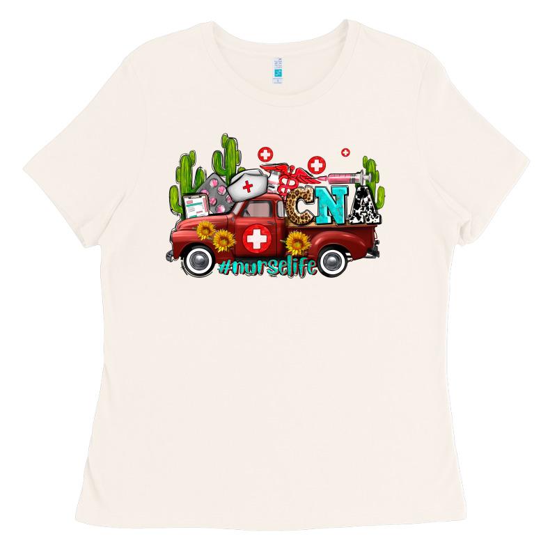 Cna Nurse Truck With Cactus And Sunflowers Ladies Tee by AdoDesignShop | Teevron