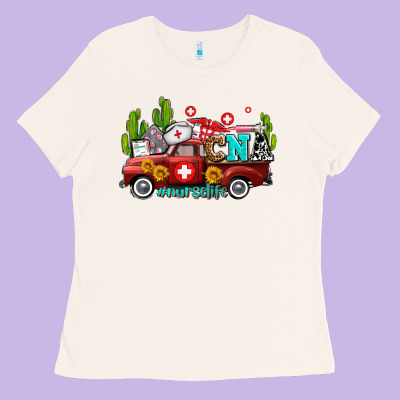 Cna Nurse Truck With Cactus And Sunflowers Ladies Tee Designed By Adodesignshop