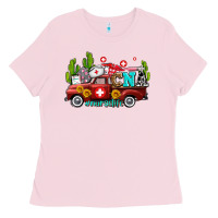 Bubblegum Pink cna nurse truck with cactus and sunflowers Ladies Tee - AdoDesignShop