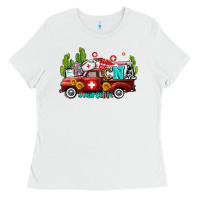 White cna nurse truck with cactus and sunflowers Ladies Tee - AdoDesignShop