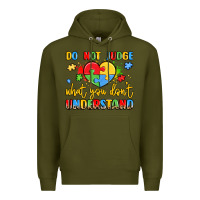 Army Green puzzle heart inclusivity message Premium Hoodie - LillyAllenDesigns