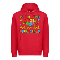 Red puzzle heart inclusivity message Premium Hoodie - LillyAllenDesigns