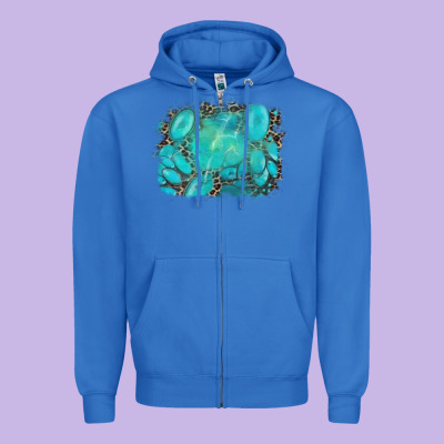Turquoise Leopard Background Zipper Hoodie Designed By Adodesignshop