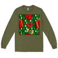 Army Green christmas surprise gift box seamless pattern Long Sleeve Tee - BundleAndBundleShop