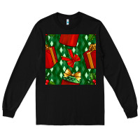 Black christmas surprise gift box seamless pattern Long Sleeve Tee - BundleAndBundleShop