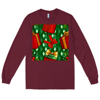 Burgundy christmas surprise gift box seamless pattern Long Sleeve Tee - BundleAndBundleShop