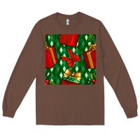 Chestnut christmas surprise gift box seamless pattern Long Sleeve Tee - BundleAndBundleShop
