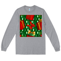 Heather Grey christmas surprise gift box seamless pattern Long Sleeve Tee - BundleAndBundleShop