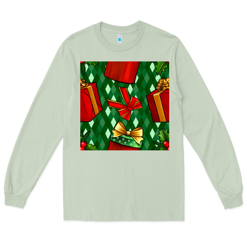 Christmas Surprise Gift Box Seamless Pattern Long Sleeve Tee by BundleAndBundleShop | Teevron