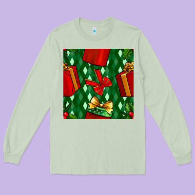 Christmas Surprise Gift Box Seamless Pattern Long Sleeve Tee Designed By Bundleandbundleshop