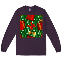 Plum christmas surprise gift box seamless pattern Long Sleeve Tee - BundleAndBundleShop