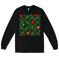 Black christmas ornaments seamless  pattern Long Sleeve Tee - BundleAndBundleShop