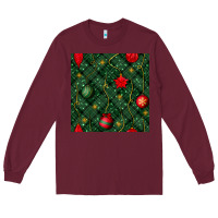 Burgundy christmas ornaments seamless  pattern Long Sleeve Tee - BundleAndBundleShop