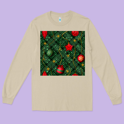 Christmas Ornaments Seamless  Pattern Long Sleeve Tee Designed By Bundleandbundleshop