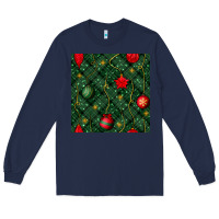 Navy christmas ornaments seamless  pattern Long Sleeve Tee - BundleAndBundleShop