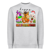 Heather Grey happy hallothanksmas farm animals Heavyweight Sweatshirt - texasbilliewilder