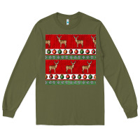 Army Green christmas deer and ornaments seamless pattern Long Sleeve Tee - BundleAndBundleShop