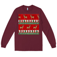 Burgundy christmas deer and ornaments seamless pattern Long Sleeve Tee - BundleAndBundleShop