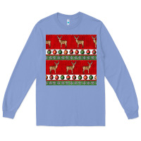 Colony Blue christmas deer and ornaments seamless pattern Long Sleeve Tee - BundleAndBundleShop