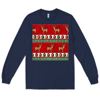 Navy christmas deer and ornaments seamless pattern Long Sleeve Tee - BundleAndBundleShop