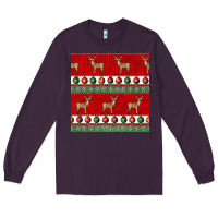 Plum christmas deer and ornaments seamless pattern Long Sleeve Tee - BundleAndBundleShop