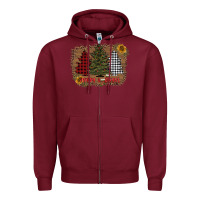 Burgundy merry and bright with tree's Zipper Hoodie - AdoDesignShop