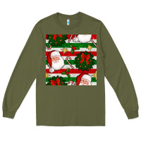 Army Green christmas  santa clause and ornaments seamless  pattern Long Sleeve Tee - BundleAndBundleShop
