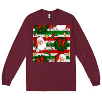 Burgundy christmas  santa clause and ornaments seamless  pattern Long Sleeve Tee - BundleAndBundleShop