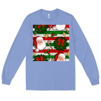 Colony Blue christmas  santa clause and ornaments seamless  pattern Long Sleeve Tee - BundleAndBundleShop