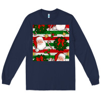 Navy christmas  santa clause and ornaments seamless  pattern Long Sleeve Tee - BundleAndBundleShop