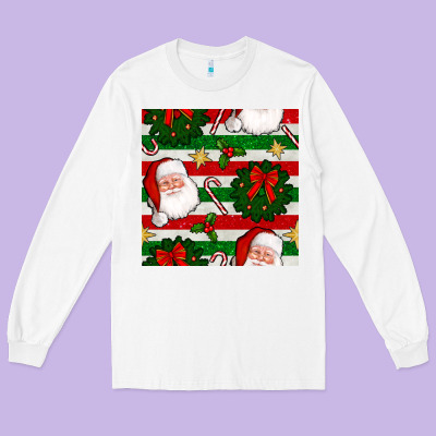 Christmas  Santa Clause And Ornaments Seamless  Pattern Long Sleeve Tee Designed By Bundleandbundleshop