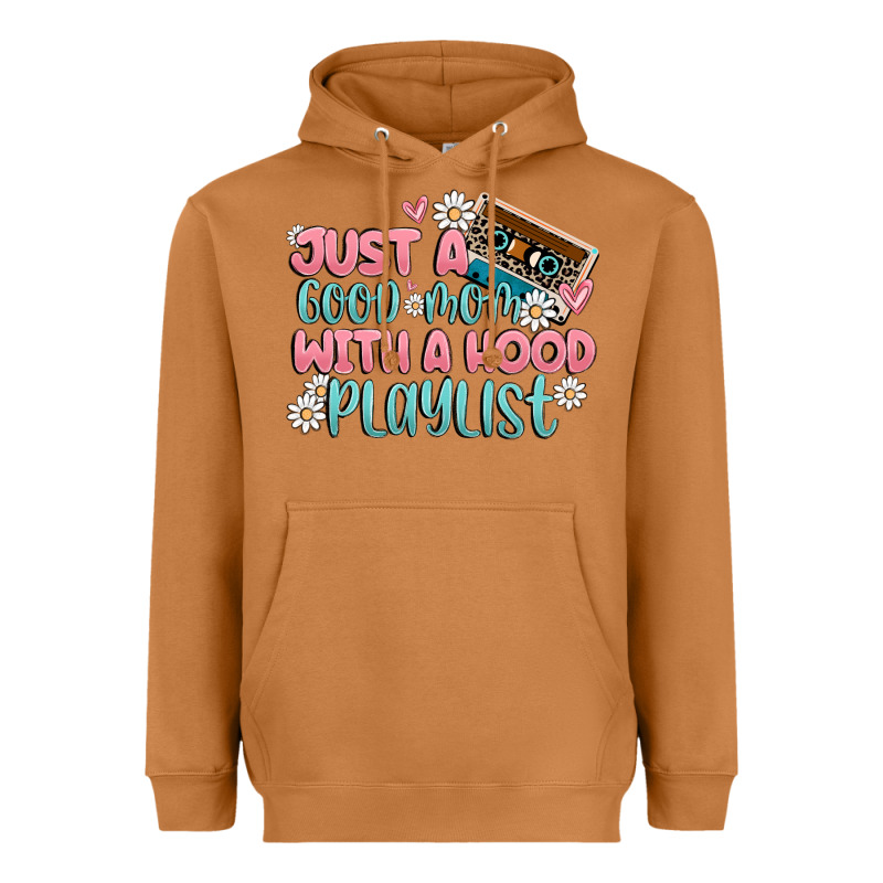 Just A Good Mom With A Hood Playlist Heavyweight Hoodie by MaliasSmallBusiness | Teevron