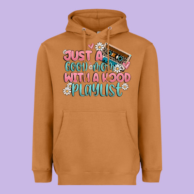 Just A Good Mom With A Hood Playlist Heavyweight Hoodie Designed By Maliassmallbusiness