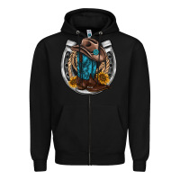 Black western horseshoe boots hat rope sunflower Zipper Hoodie - AdoDesignShop