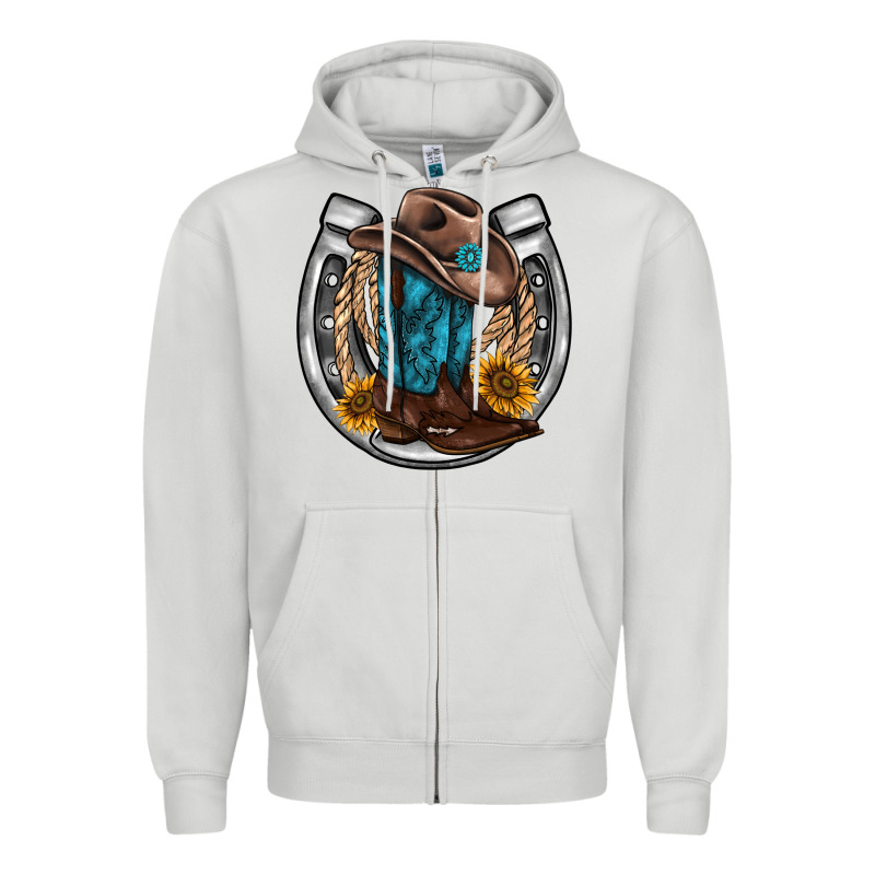 Western Horseshoe Boots Hat Rope Sunflower Zipper Hoodie by AdoDesignShop | Teevron