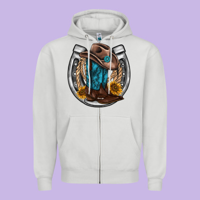 Western Horseshoe Boots Hat Rope Sunflower Zipper Hoodie Designed By Adodesignshop