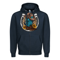 Navy western horseshoe boots hat rope sunflower Zipper Hoodie - AdoDesignShop
