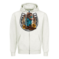 Oatmeal Heather western horseshoe boots hat rope sunflower Zipper Hoodie - AdoDesignShop