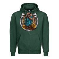 Sports Green western horseshoe boots hat rope sunflower Zipper Hoodie - AdoDesignShop