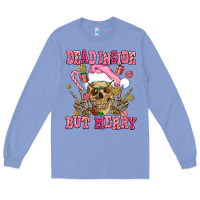 Colony Blue dead inside but merry  pink christmas skeleton Long Sleeve Tee - AdoDesignShop