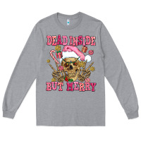 Heather Grey dead inside but merry  pink christmas skeleton Long Sleeve Tee - AdoDesignShop