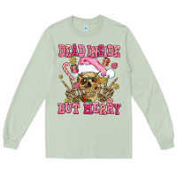 Matcha dead inside but merry  pink christmas skeleton Long Sleeve Tee - AdoDesignShop