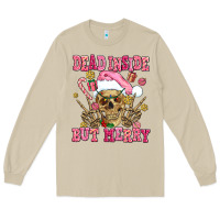 Mushroom dead inside but merry  pink christmas skeleton Long Sleeve Tee - AdoDesignShop