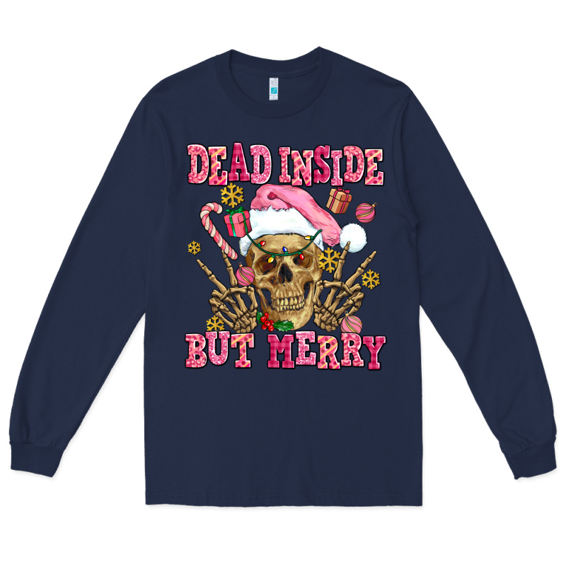 Dead Inside But Merry  Pink Christmas Skeleton Long Sleeve Tee by AdoDesignShop | Teevron